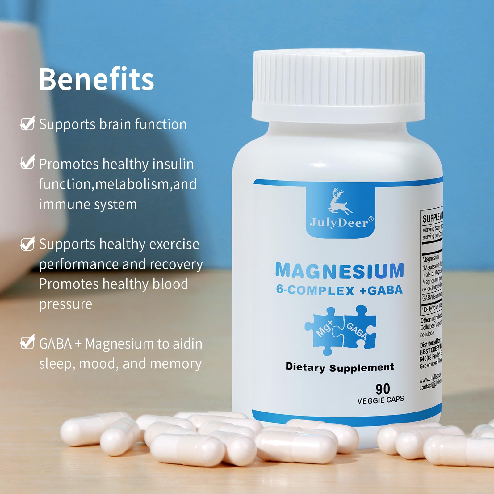 Risabou JulyDeer nutrition facts panel detailing magnesium sources and servings.