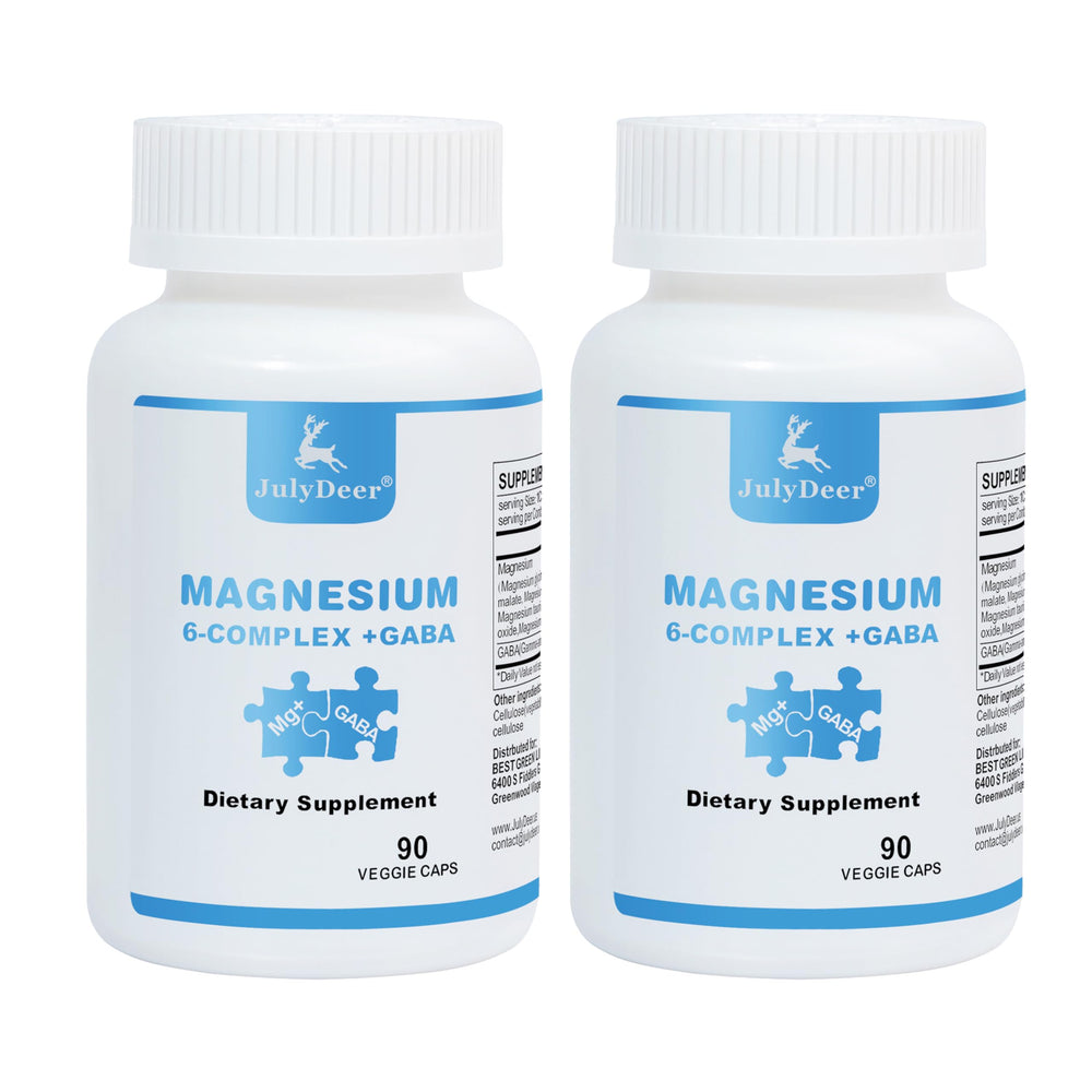 Risabou Sixfold Magnesium Complex bottle front shows vegan capsules for daily energy support.
