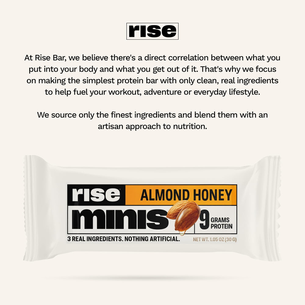 Rise Minis almond honey bar on-the-go scene, quick snack between activities