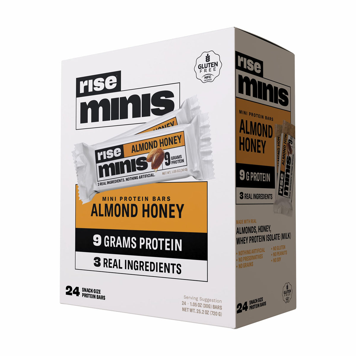 Rise Minis almond honey bar pack, compact protein snack for on-the-go fueling