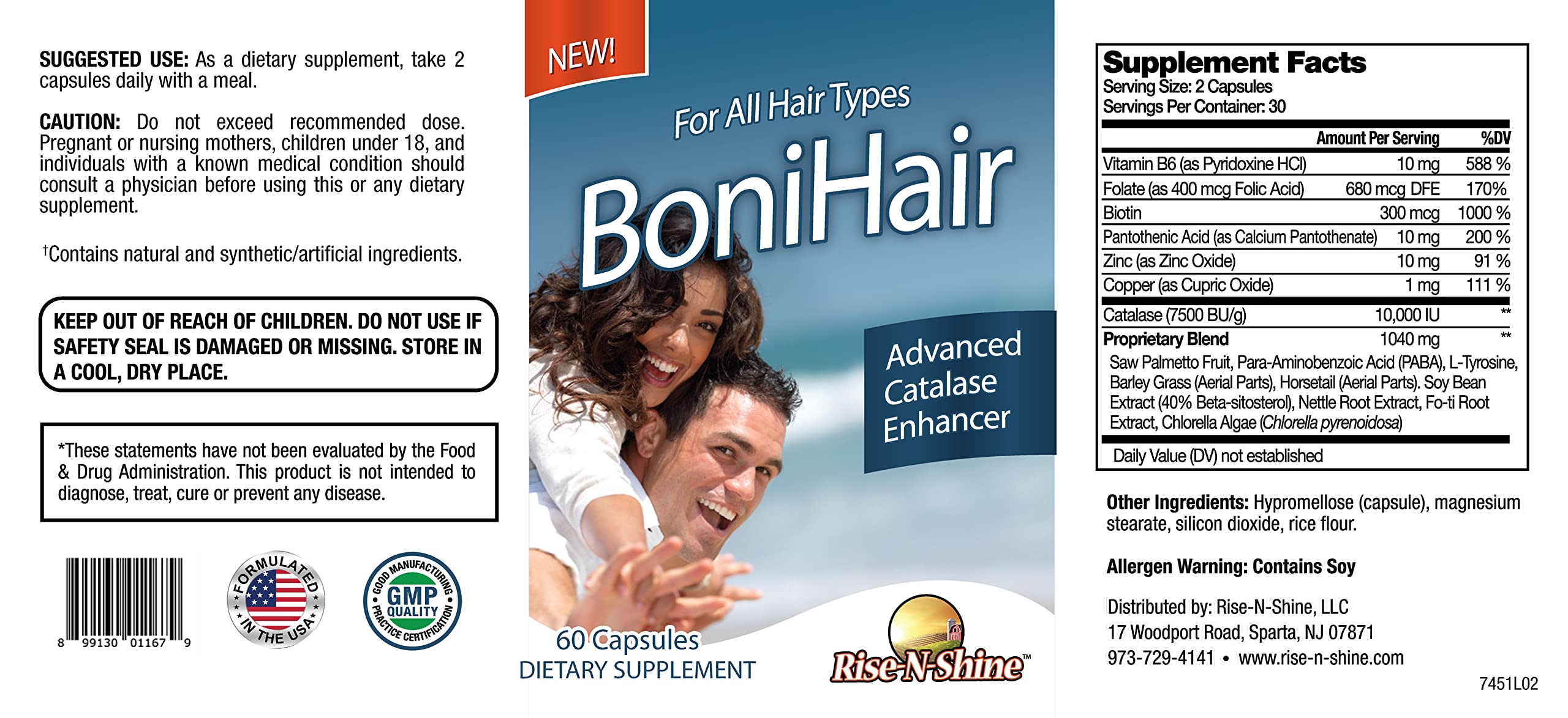 Rise-N-Shine BoniHair catalase with fo-ti and PABA for hair wellness