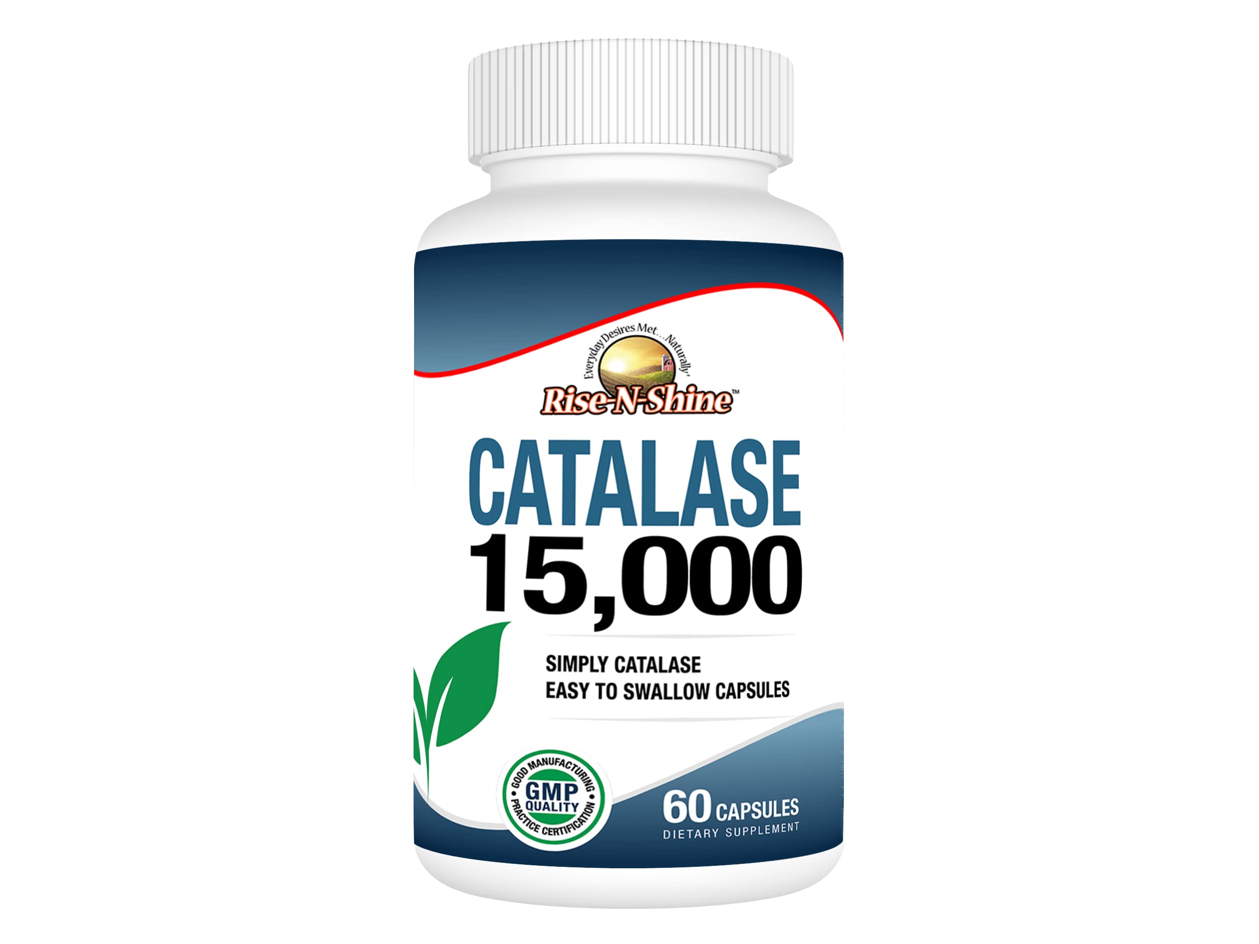 Rise-N-Shine Catalase 15000 bottle front promotes daily hair vitality and overall wellness