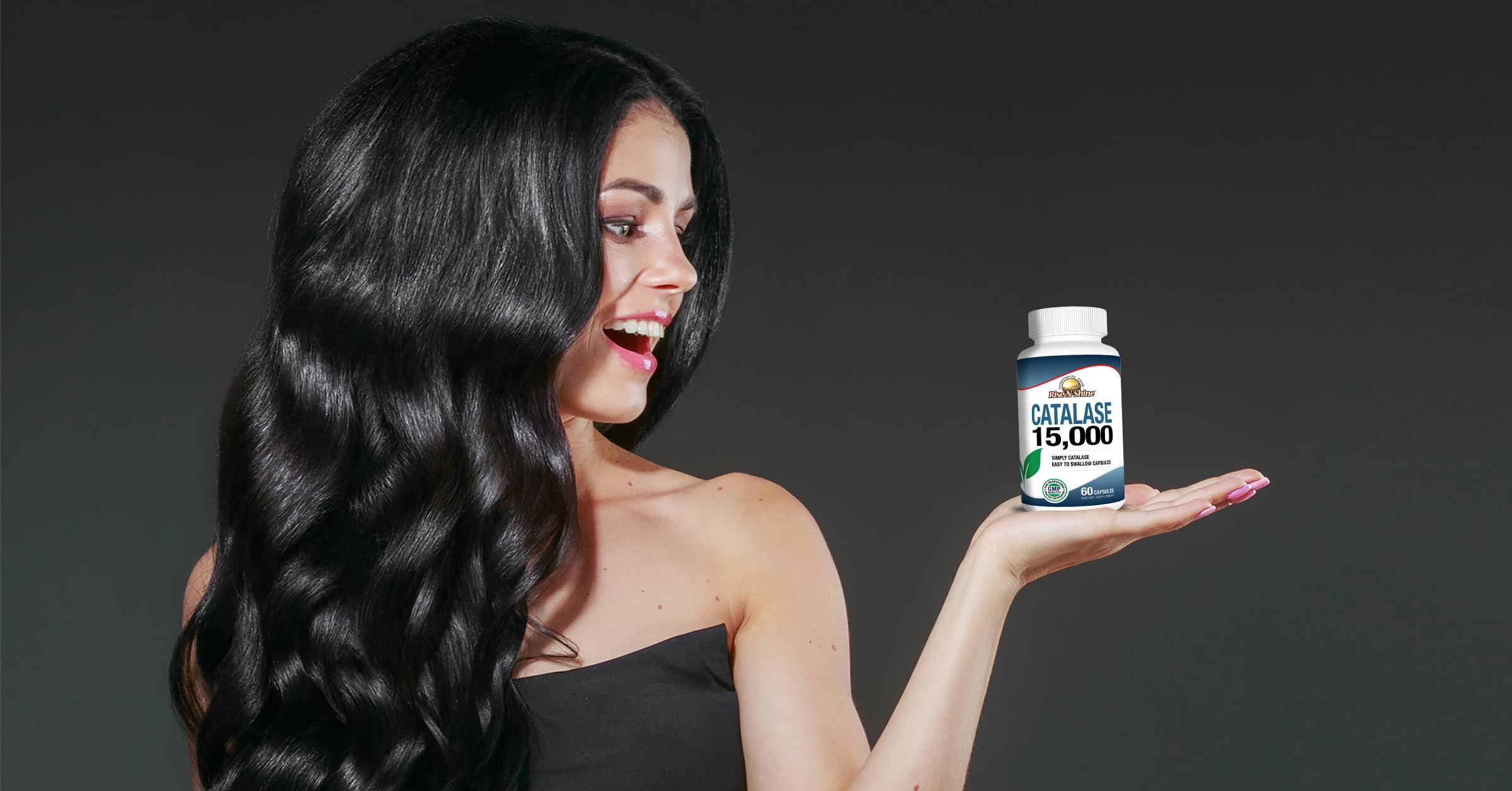 Rise-N-Shine Catalase bottle on a dresser for daily routines
