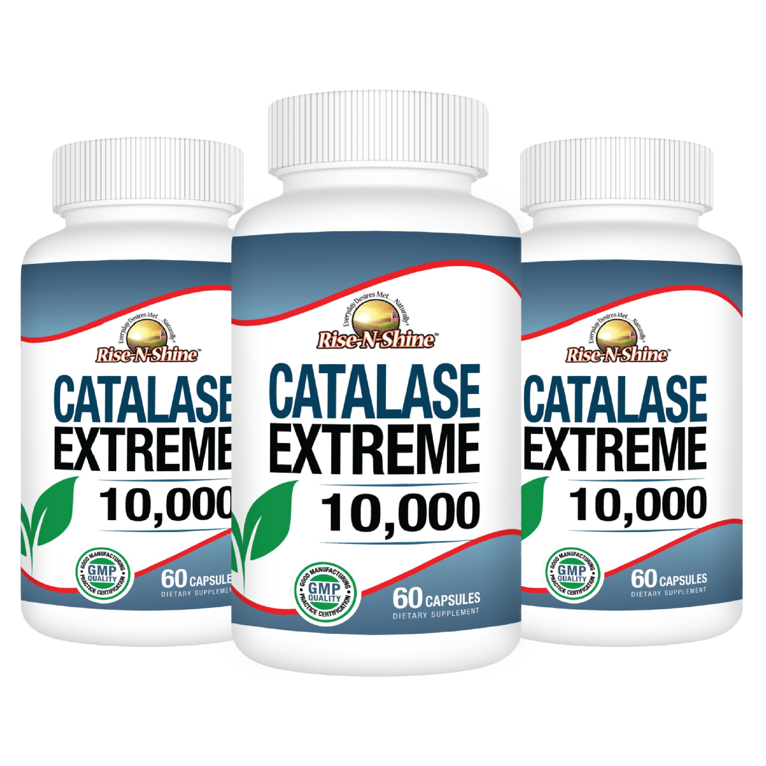 Rise-N-Shine Catalase Extreme bottle front for daily hair vitality support.