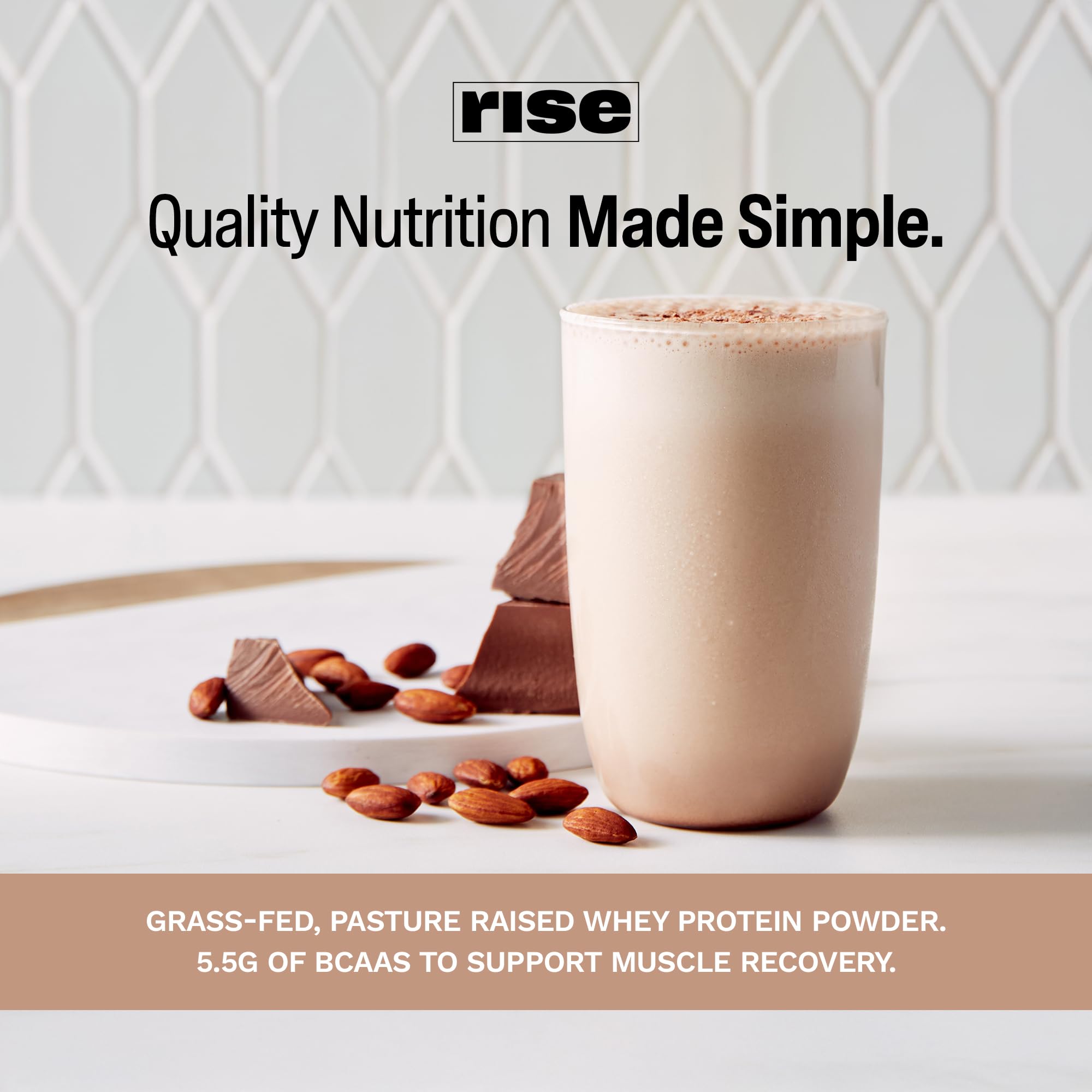 Rise Chocolate Almond nutrition label noting 25g protein per serving