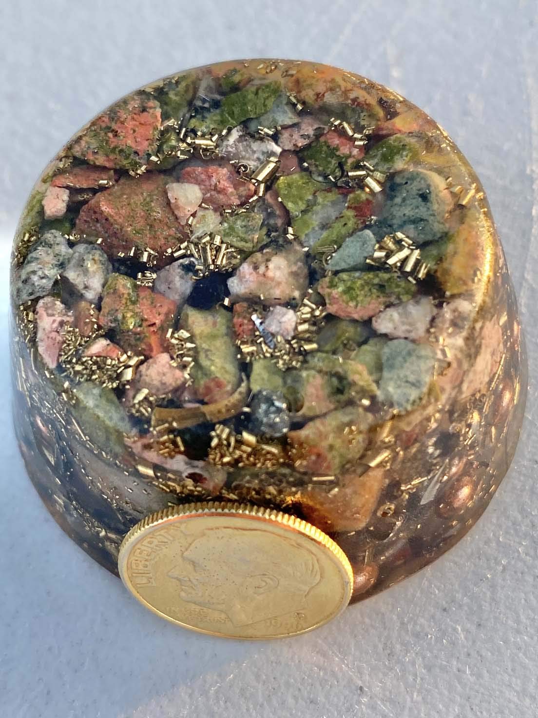 Rise Perspective Blue Kyanite crystal in orgone device supports focus