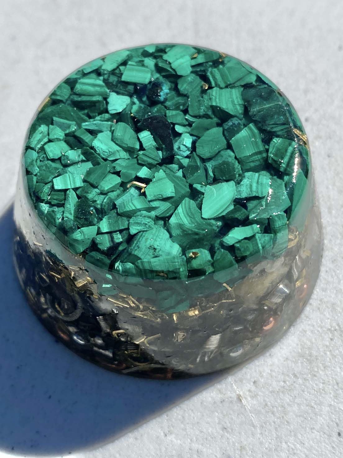 Rise Perspective Malachite Orgone Generator copper spirals promote energy flow