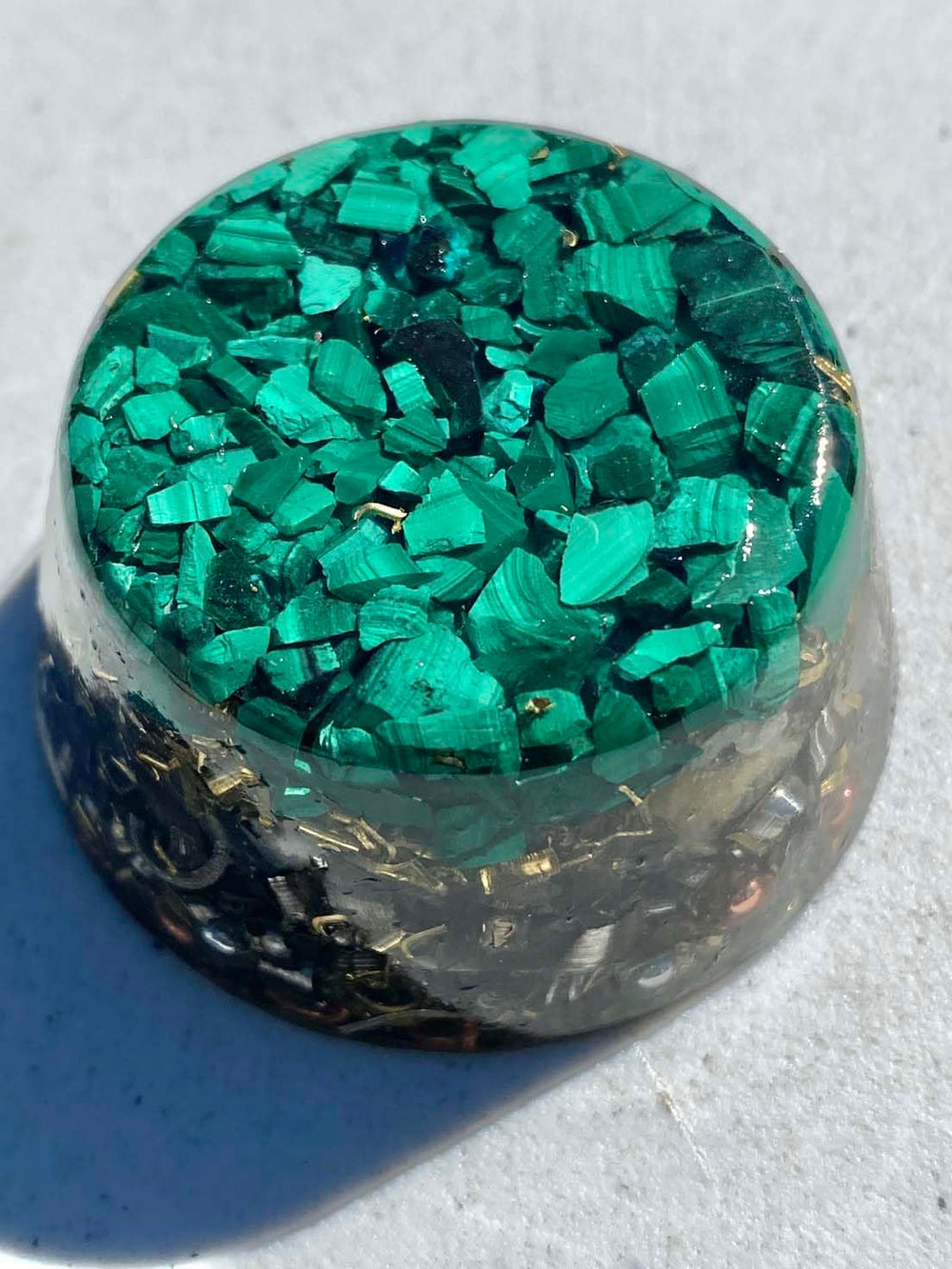 Rise Perspective Malachite Orgone Generator copper spirals promote energy flow