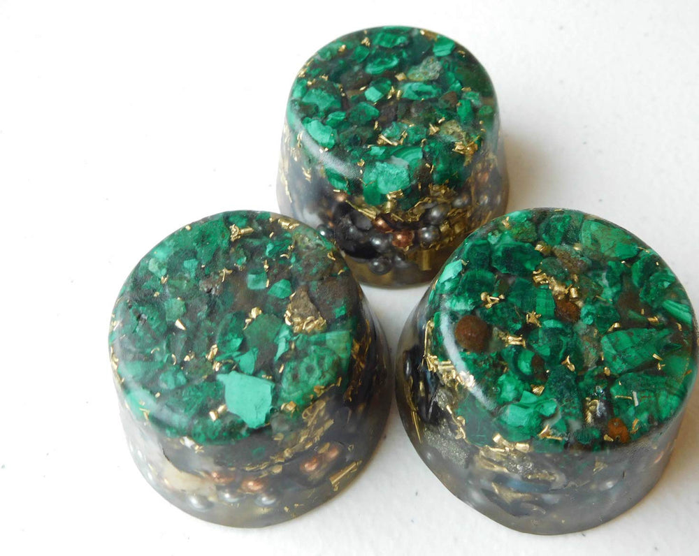 Rise Perspective Malachite Orgone Generator steel shavings strengthen the orgone field