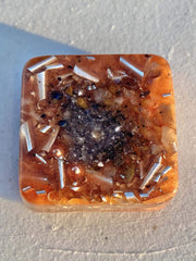Emerald and Fluorite in Rise Perspective rose gold mini cube tower for clarity