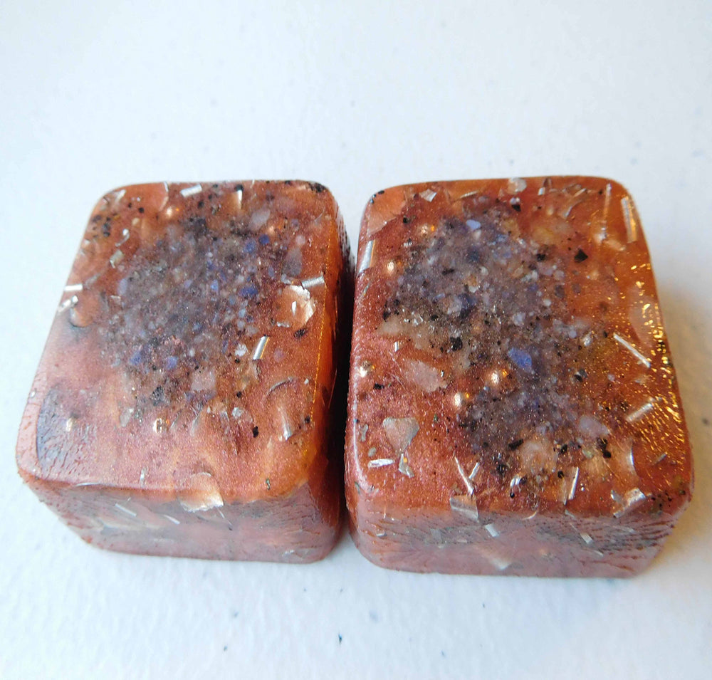 Lepidolite and Pyrite within Rise Perspective rose gold mini cube towers for harmony
