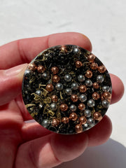 Rise Perspective Selenite Orgone Generator copper spirals highlight energetic resonance for space clearing.