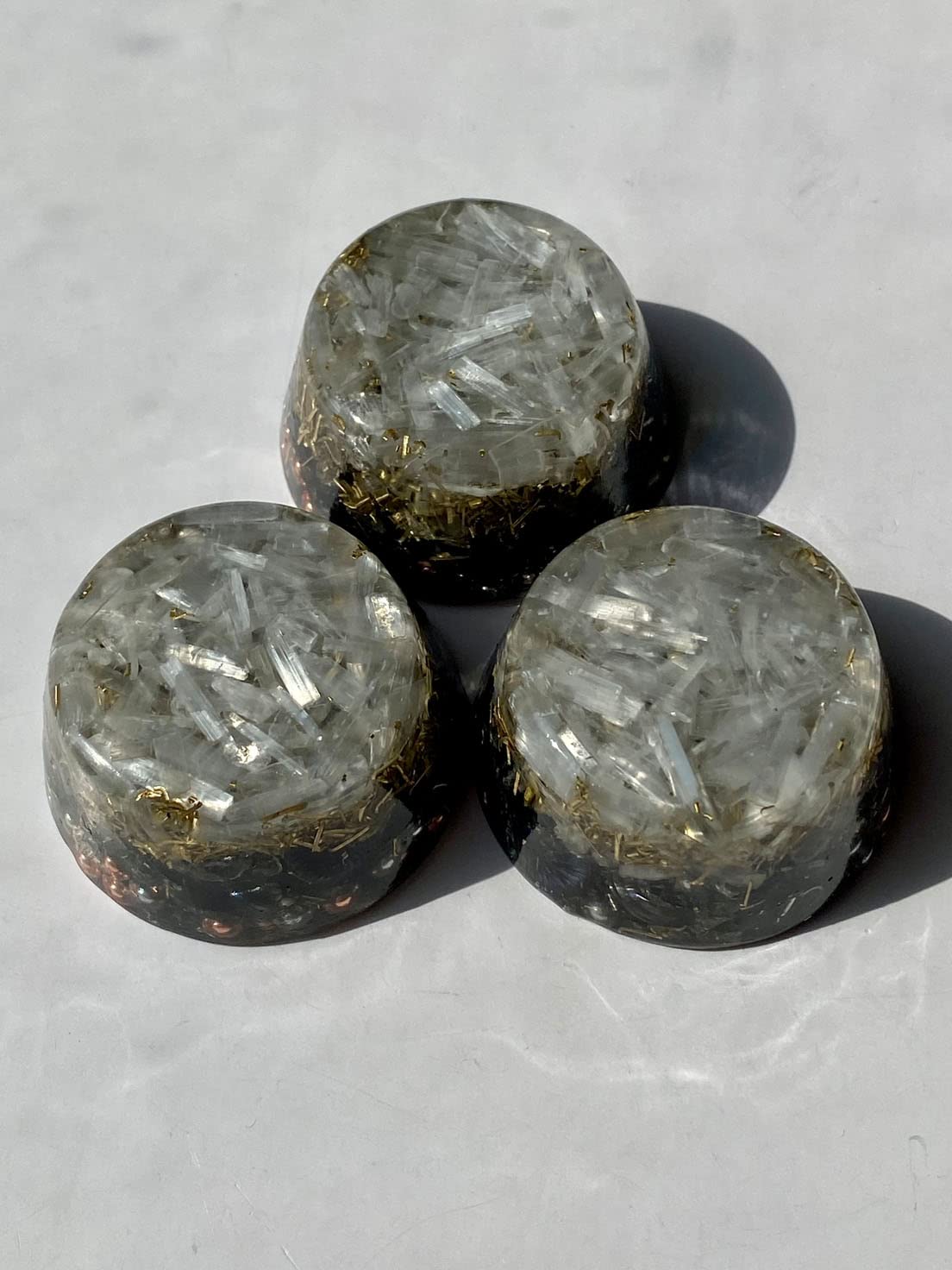 Rise Perspective Selenite Orgone Generator packaging shows eco conscious presentation and easy setup.