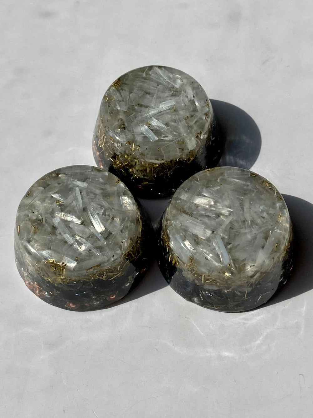 Rise Perspective Selenite Orgone Generator packaging shows eco conscious presentation and easy setup.
