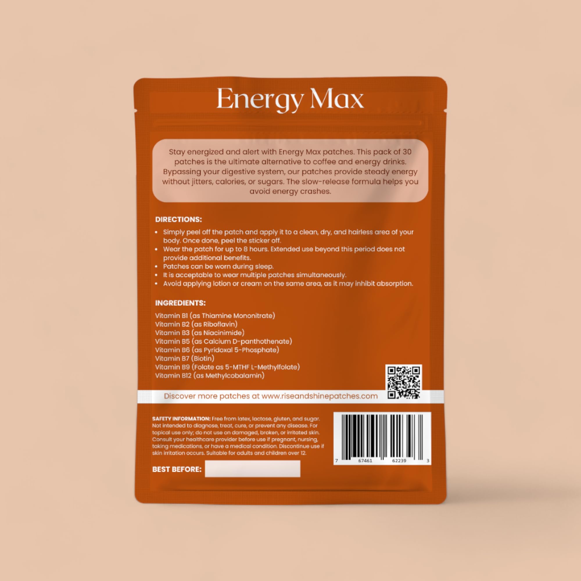 EnergyMax packaging with vitamin blend details