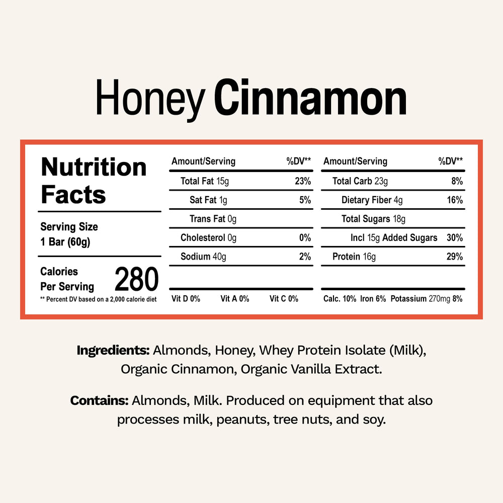 Rise Whey Bar Honey Cinnamon close-up shows protein-rich bar with a creamy interior.