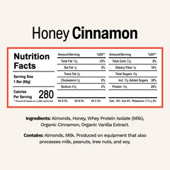 Rise Whey Bar Honey Cinnamon close-up shows protein-rich bar with a creamy interior.