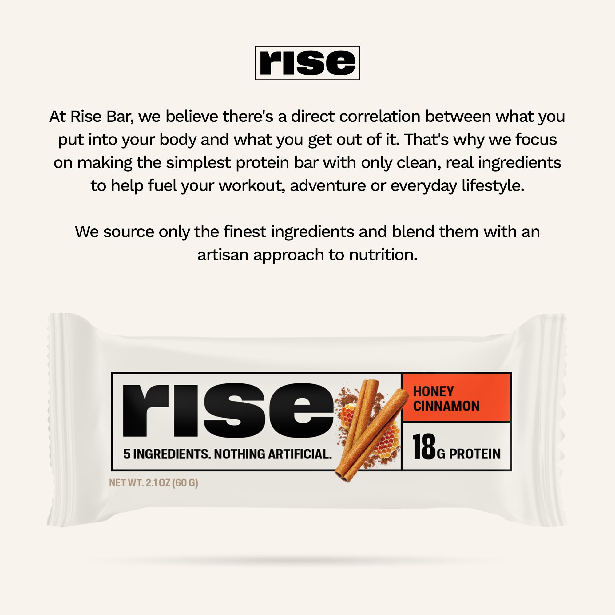 Rise Whey Bar Honey Cinnamon texture shot highlights a soft center and firm bite.