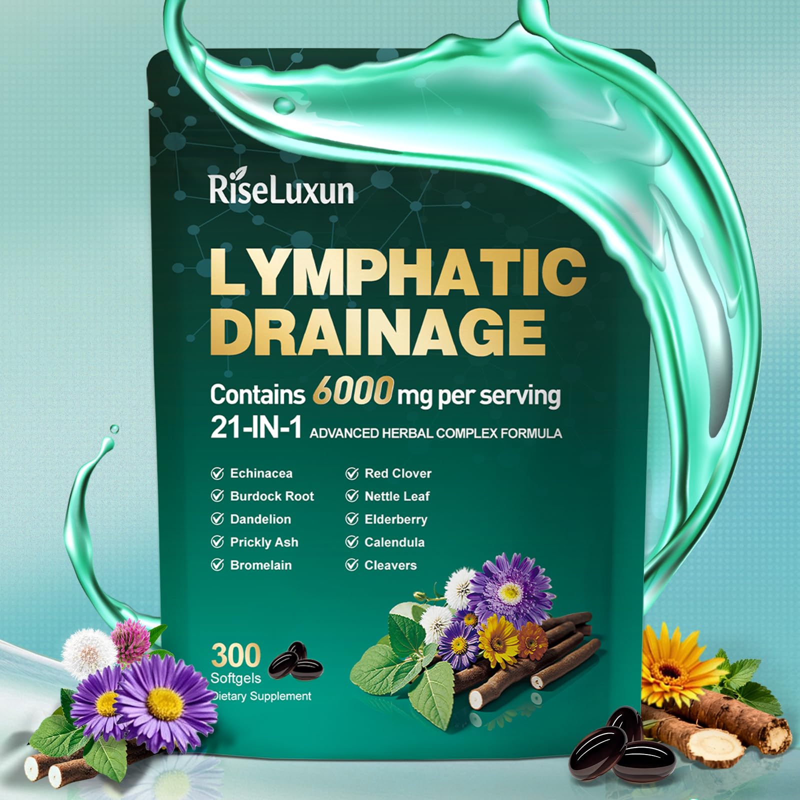 RiseLuxun 21in1 lymphatic drainage bottle pour for easy daily dosing and refreshed vitality