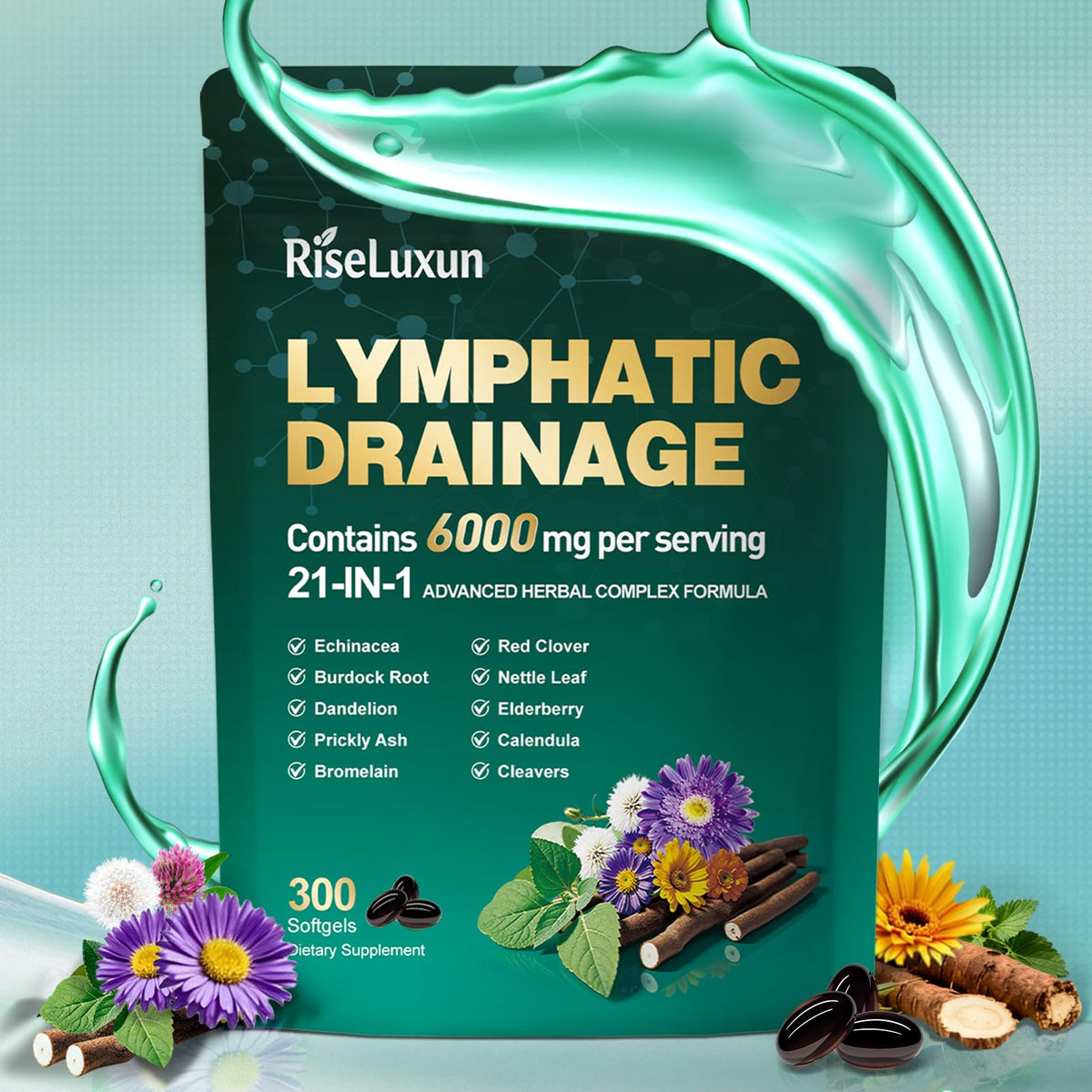 RiseLuxun 21in1 lymphatic drainage bottle pour for easy daily dosing and refreshed vitality