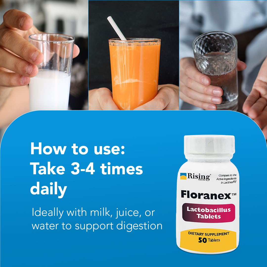 Rising Floranex pouring image demonstrates easy dosing with water or juice