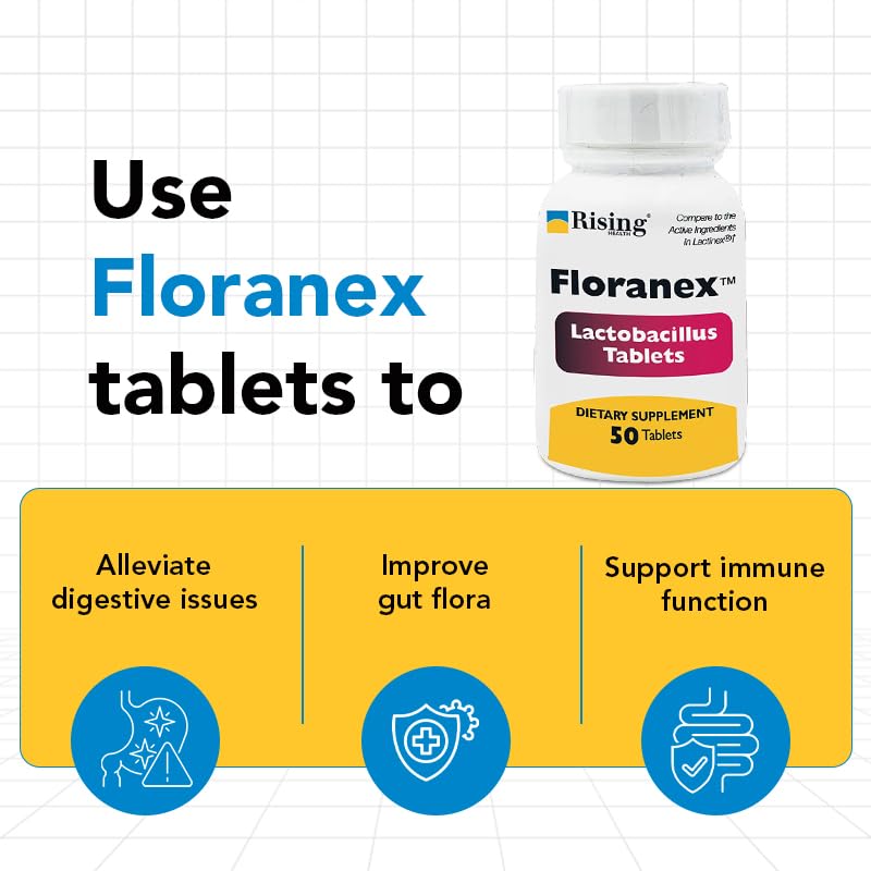 Rising Floranex tablet close-up highlights daily use in tablet form