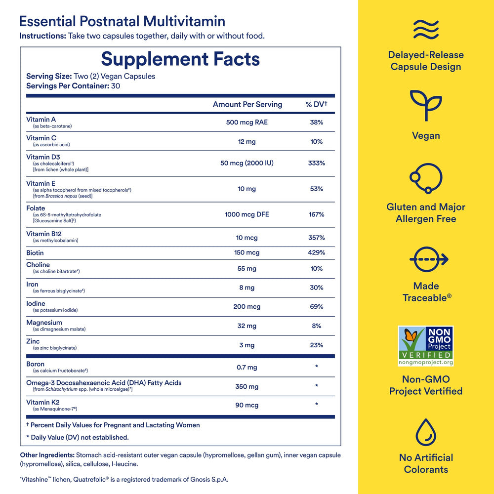 Ritual Essential postnatal multivitamin daily-use image emphasizing omega-3 DHA from microalgae