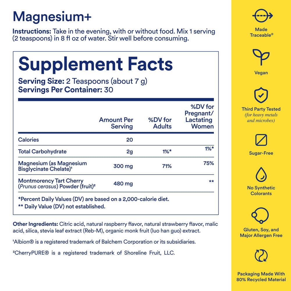 Ritual Magnesium+ tart cherry blend close-up, highlighting natural ingredients.