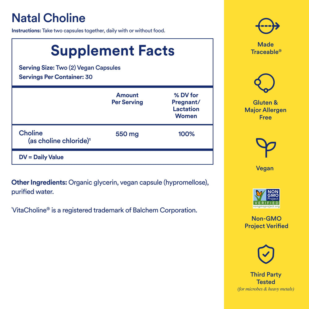 Ritual Natal Choline label showing vegan and clean-label features