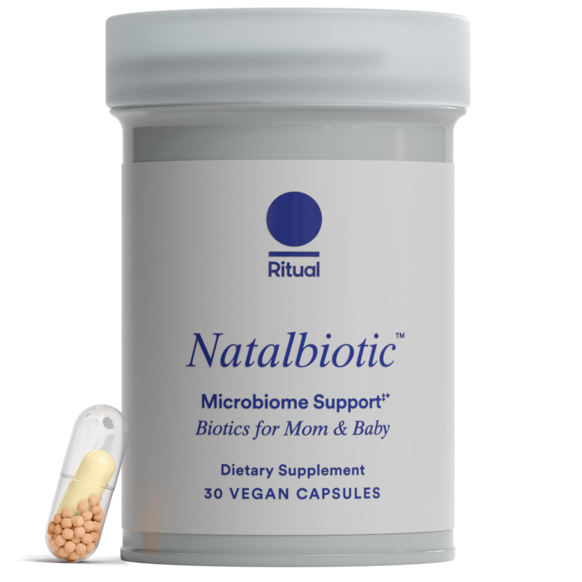 Ritual Natalbiotic baby immune health: supports baby immunity through HN001 and breast milk factors.