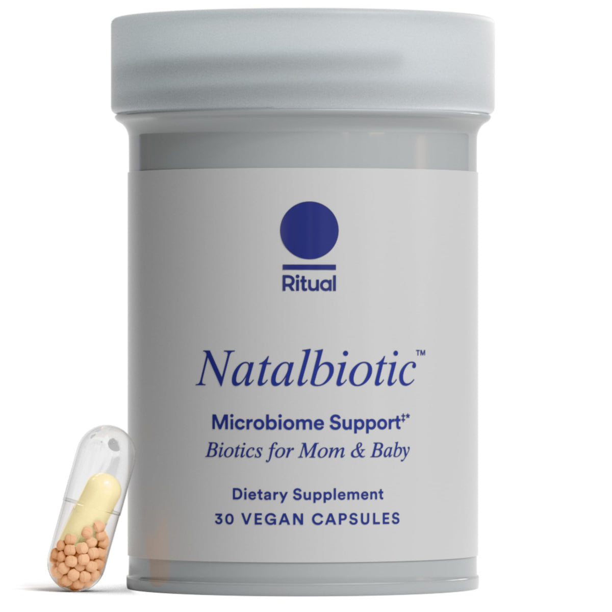 Ritual Natalbiotic baby immune health: supports baby immunity through HN001 and breast milk factors.