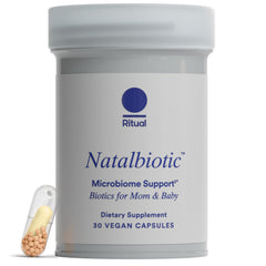 Ritual Natalbiotic baby immune health: supports baby immunity through HN001 and breast milk factors.