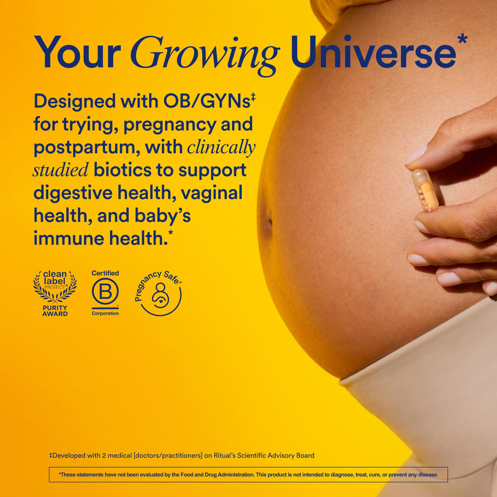 Ritual Natalbiotic digestive health: prebiotic PreforPro and probiotic support gut balance.