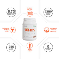 Rival Whey nutrition panel emphasizes low sugar and clean ingredients.