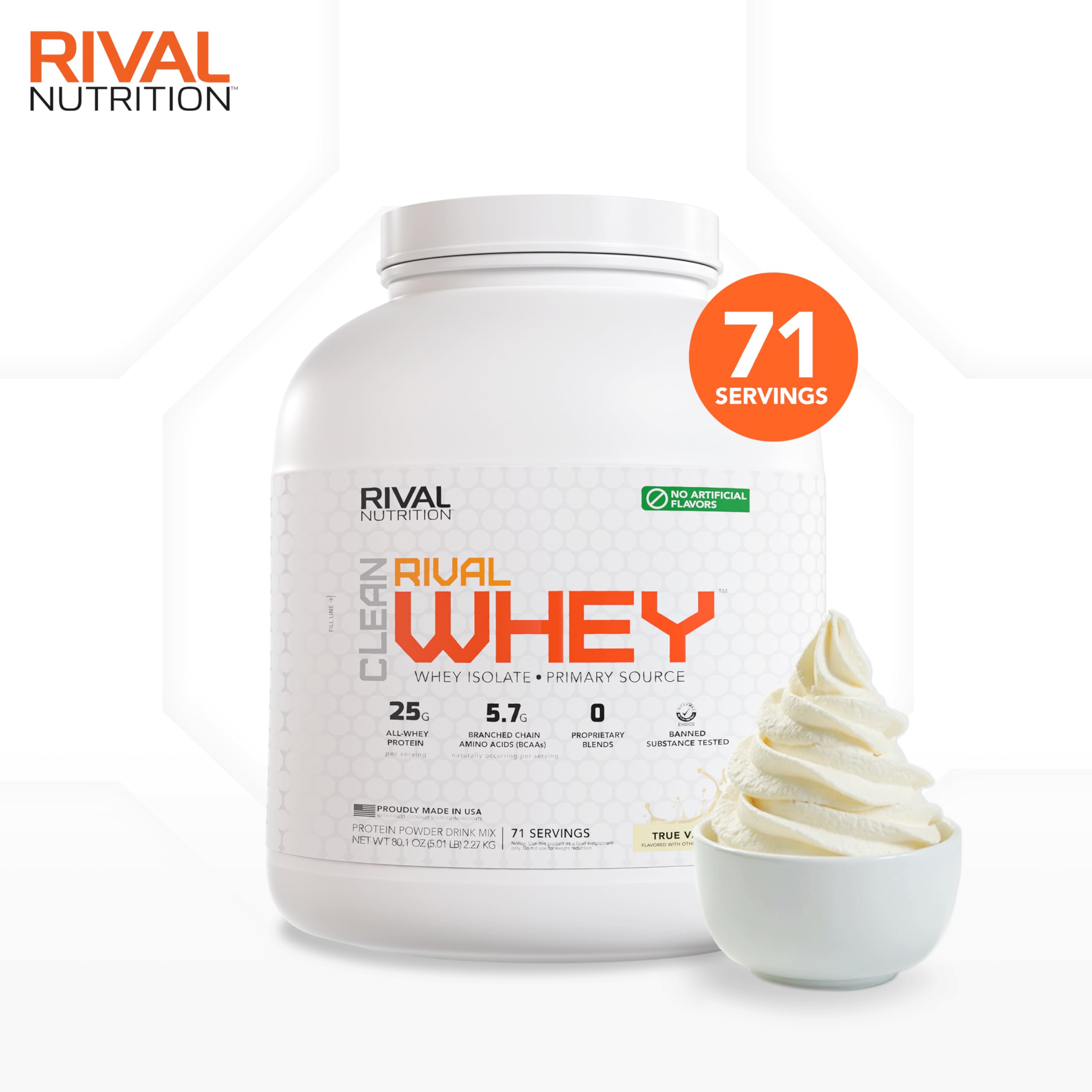 Rival Nutrition True Vanilla label emphasizing natural ingredients and no artificial additives