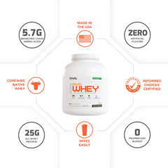 Rival Nutrition whey packaging highlights gluten free and keto friendly features