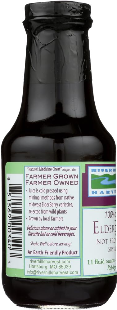 River Hills Harvest elderberry juice label closeup highlighting natural ingredients