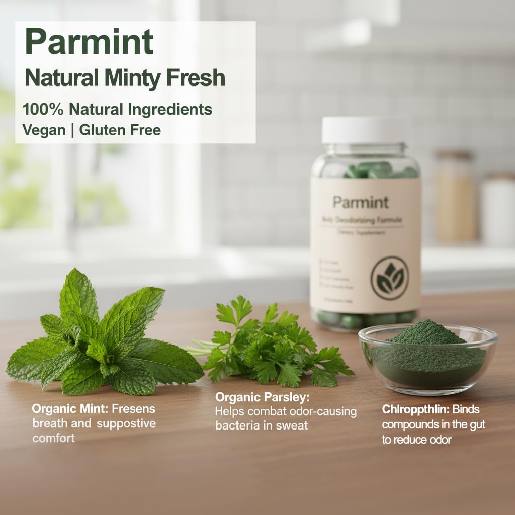 RIWYDMA Parmint chlorophyllin ingredient close-up highlights natural deodorizing core.
