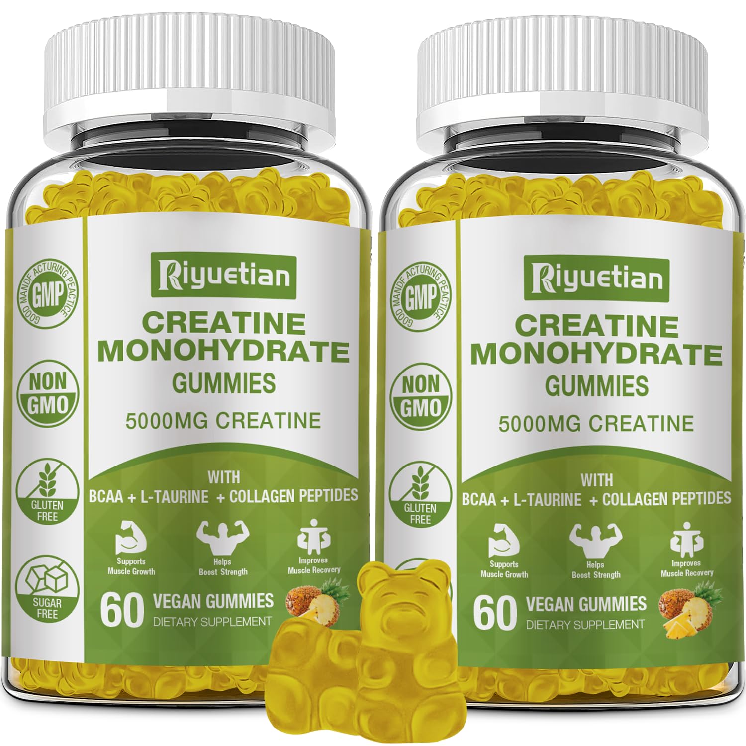 Riyuetian Creatine Monohydrate Gummies packaging displayed for easy daily use.