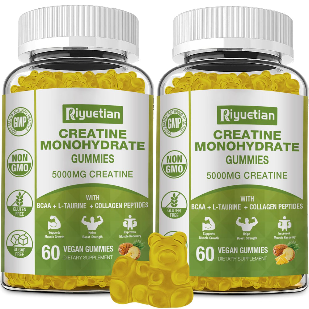Riyuetian Creatine Monohydrate Gummies packaging displayed for easy daily use.
