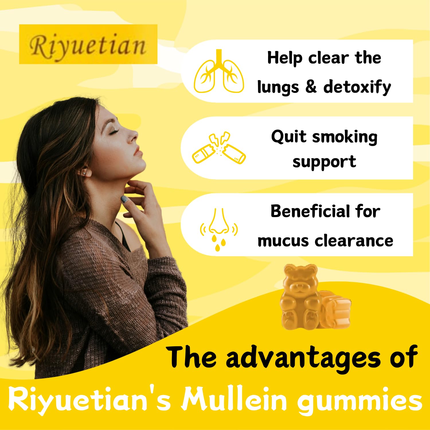 Riyuetian Mullein Gummies US GMP facility stamp on packaging