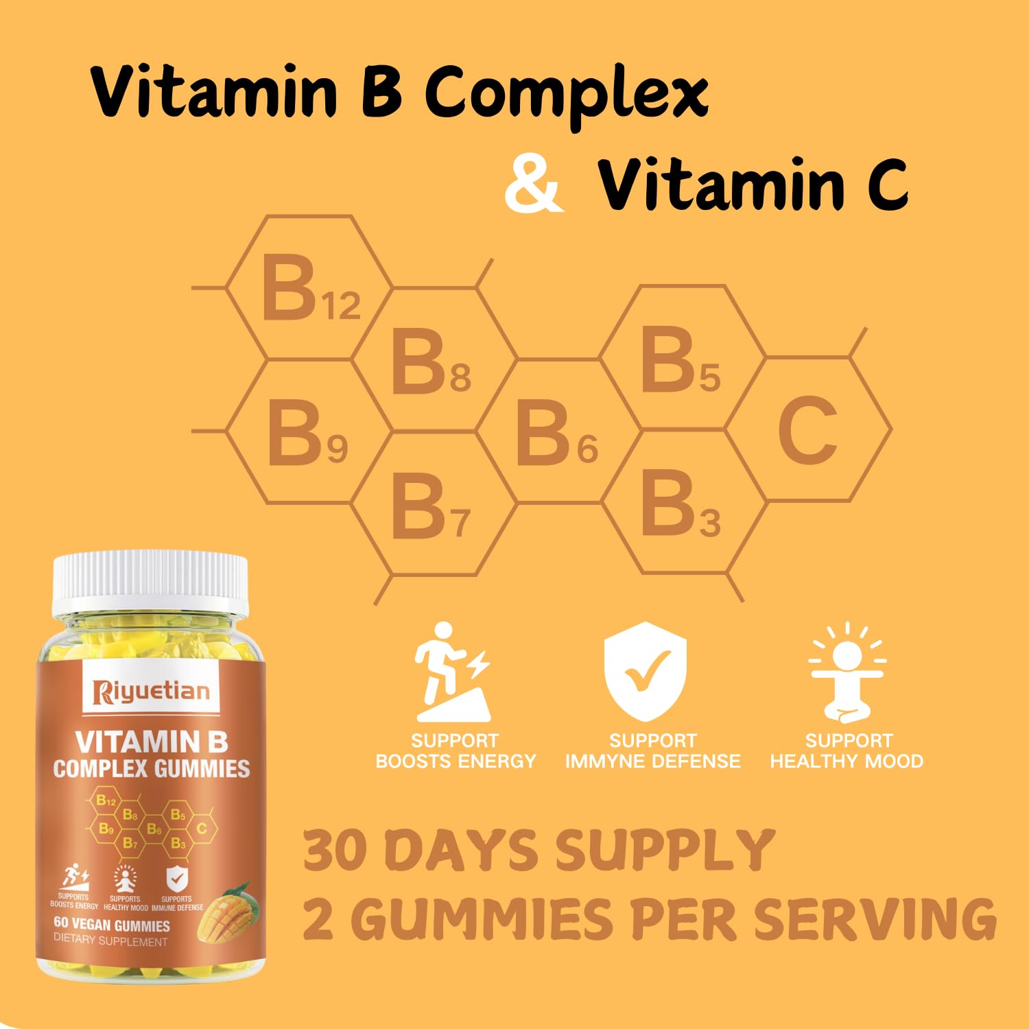 Packaging image of Riyuetian Vitamin B Complex Gummies for travel use
