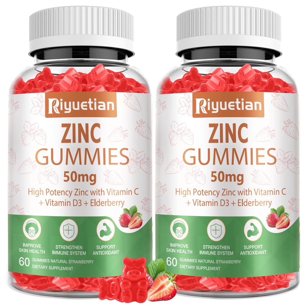 Riyuetian Zinc Gummies 50mg bottle front for easy daily immune support.
