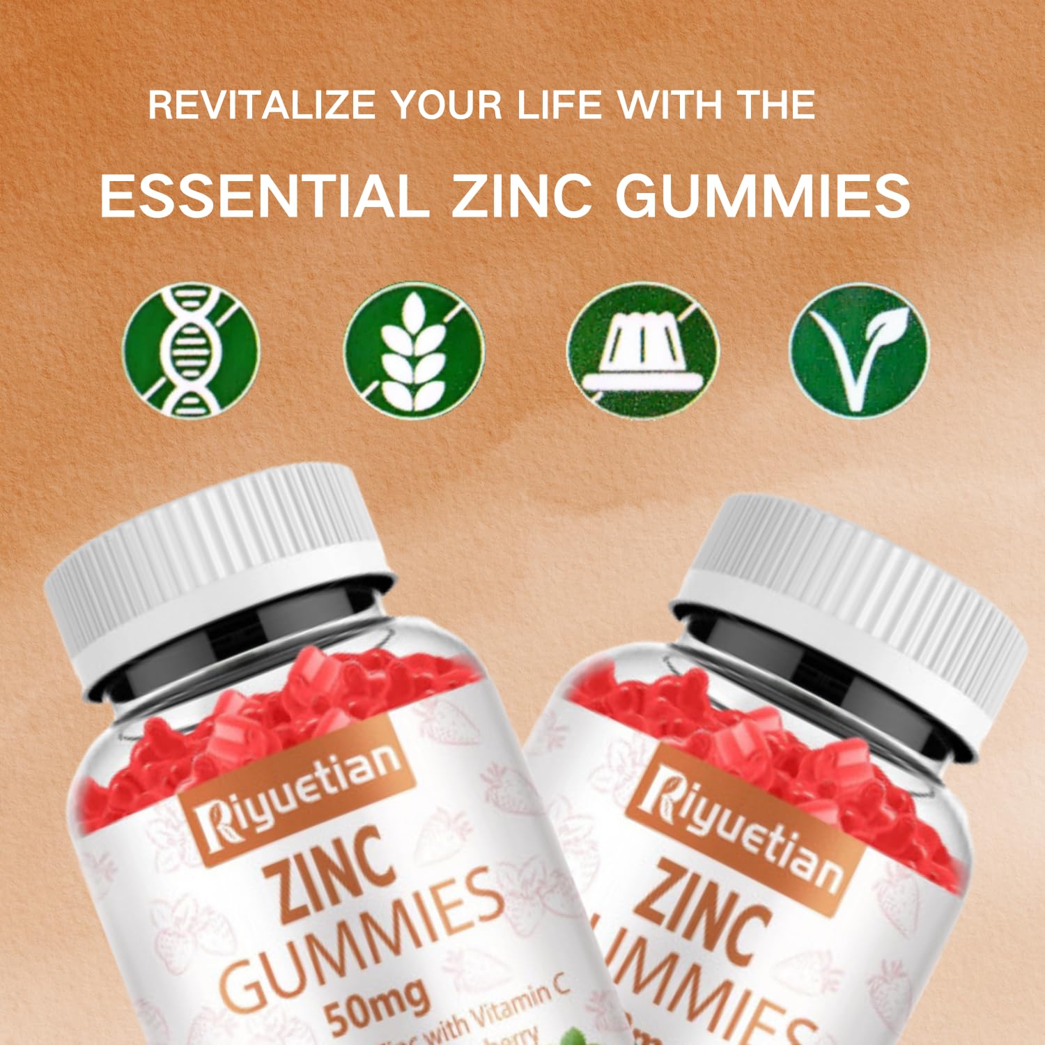 Riyuetian Zinc Gummies bottle being poured into a hand for everyday wellness