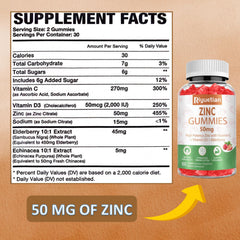 Riyuetian Zinc Gummies nutritional panel close-up highlighting Vitamin C and D3