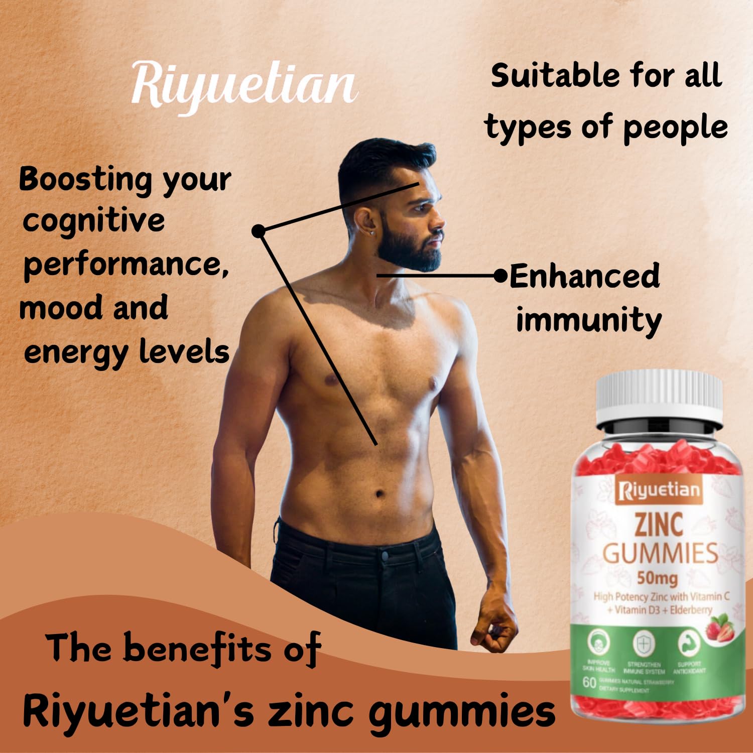 Riyuetian Zinc Gummies strawberry flavor served for daily nutrient intake.