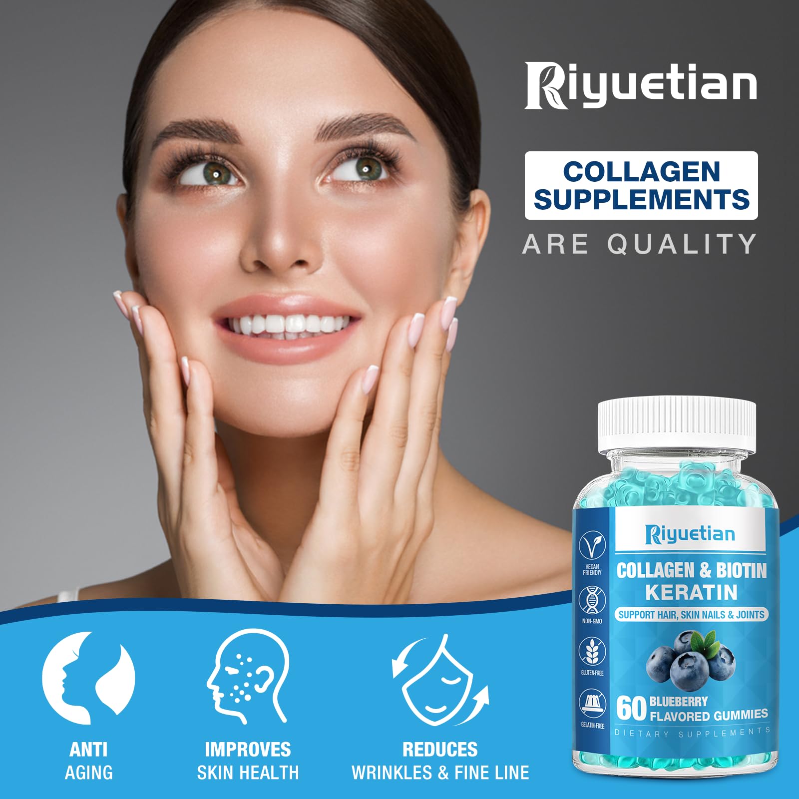 Riyuetian gummies nutrition facts with biotin and collagen ingredients
