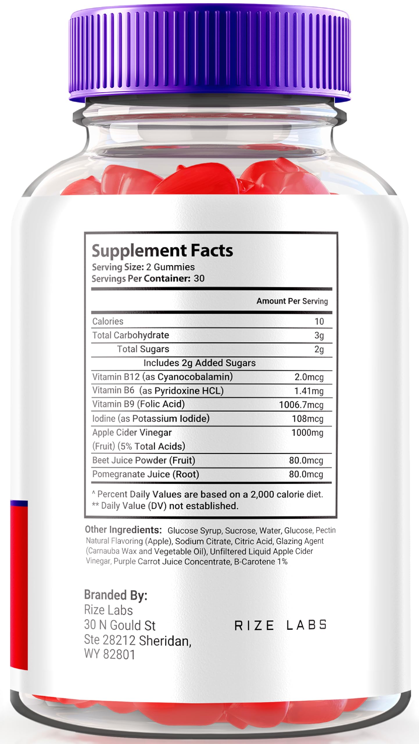 Rize Labs Metabolix Keto Plus ACV Gummies bottle top close-up on label.