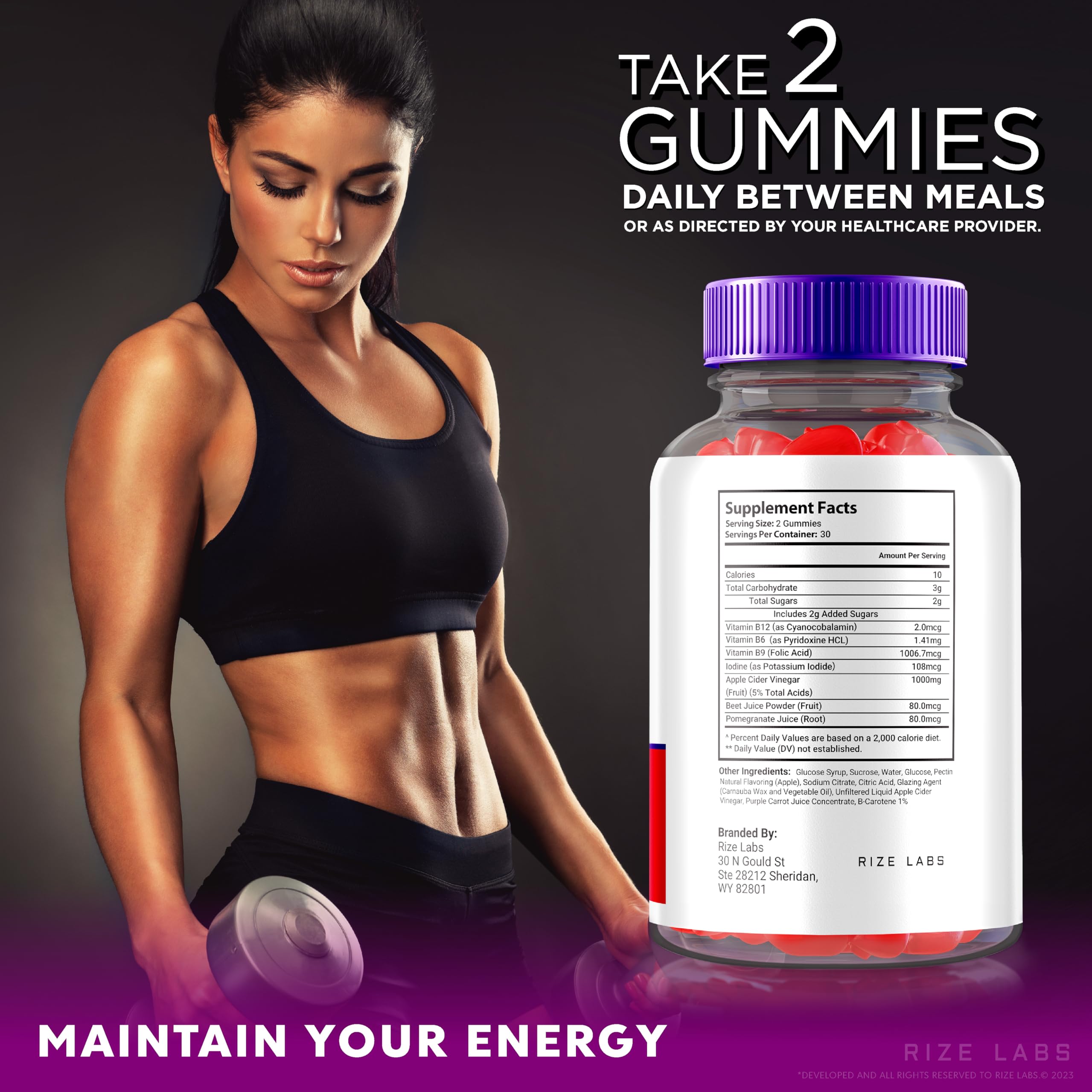 Rize Labs Metabolix Keto Plus ACV Gummies jar pouring gummies into hand.