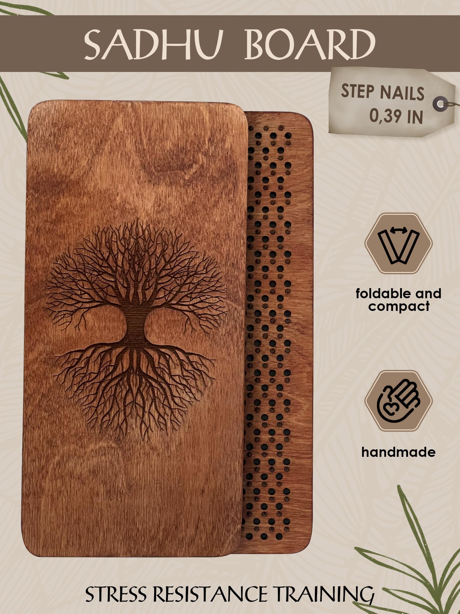 RIZONE Sadhu board wooden stand on nails for balance training during yoga.